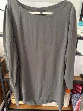 Eileen Fisher Taupe-Gray Long Sleeve Silk-Blend Tunic